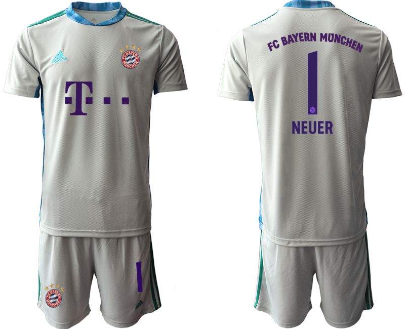 Men 2020-2021 club Bayern Munich gray goalkeeper #1 Soccer Jerseys->->Soccer Club Jersey